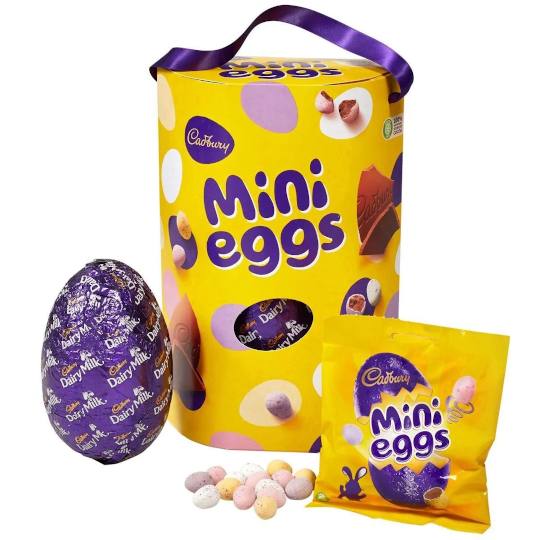 Buy Cadbury Mini eggs Special Easter Egg from cadbury Cadbury Mini Eggs Special Easter Egg, Easter egg in a drum with a ribbon handle.