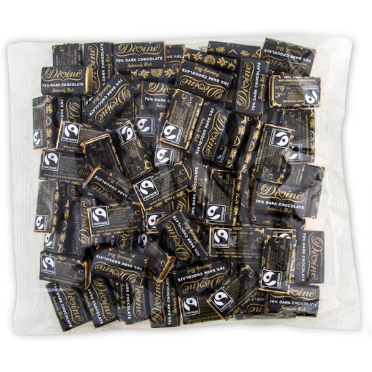 Buy Divine Dark Chocolate Miniature Bars from ethicalsuperstore Divine Dark Chocolate Miniature Bars. 100 mini chocolate bars in a bag.