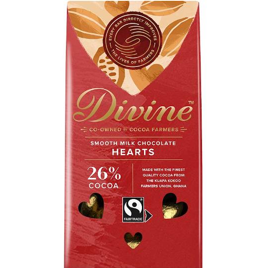 Buy Divine Milk Chocolate Hearts 80g from ethicalsuperstore Divine Milk Chocolate Hearts 80g