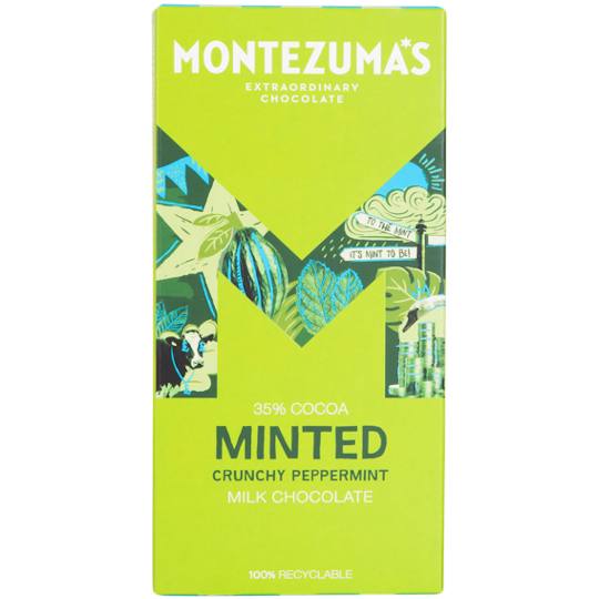 Buy Montezuma’s Milk Chocolate Minted with Crunchy Peppermint Chocolate Bar 90g from montezumas Montezuma’s Milk Chocolate Minted with Crunchy Peppermint Chocolate Bar 90g