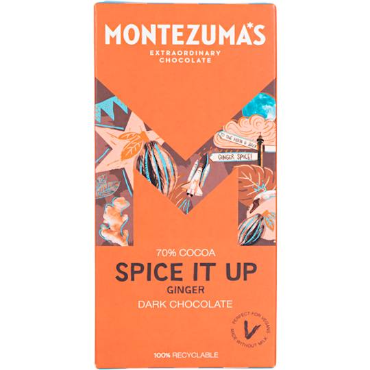 Buy Montezuma’s Spice it Up 70% Cocoa Dark Chocolate Bar with Ginger 90g from montezumas Montezuma’s Spice it Up 70% Cocoa Dark Chocolate Bar with Ginger 90g